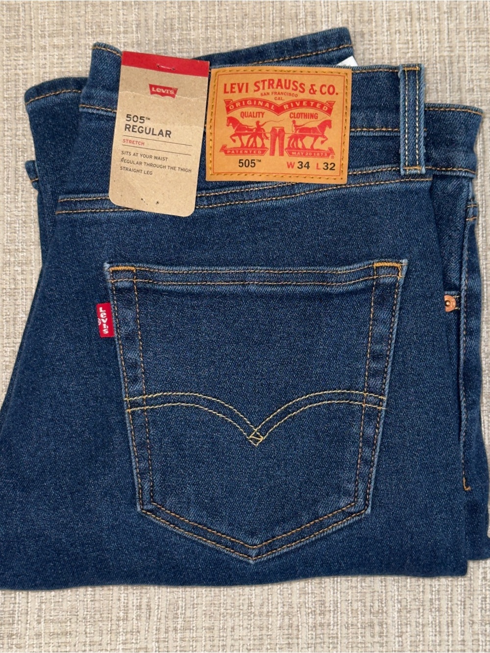 LEVI’S 505 Regular Fit Jeans Dark Denim Men’s 34x32 New With Tags NWT